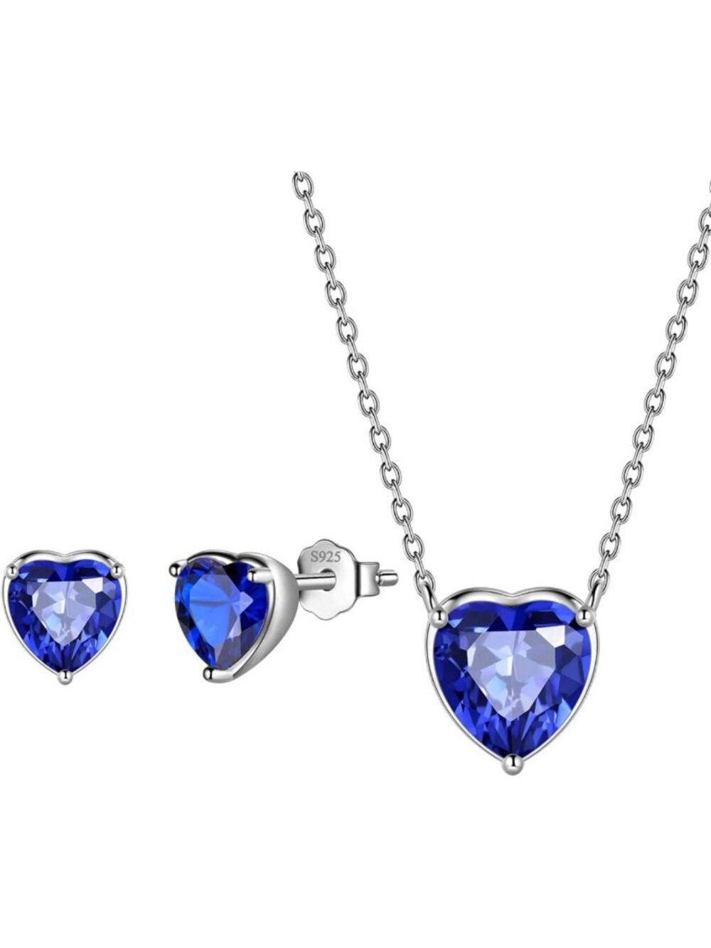 Elegant 925 Sterling Silver Birthstone Heart Necklace & Earrings Set - Wedding